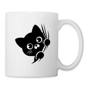 Baffled cat behind the curtain - Mug - white - Right