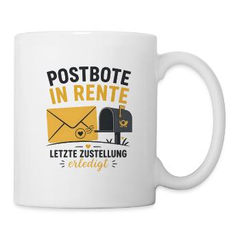 Postbote in Rente – Lustiger Ruhestand Spruch Art - Tasse - Weiß - Rechts