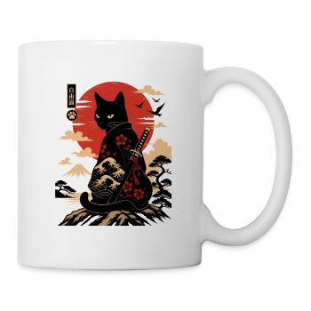 Katzen-Samurai am Sonnenuntergang - Tasse - Weiß - Rechts