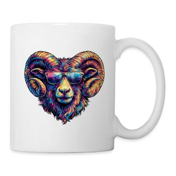Tête de bélier colorée avec des lunettes de soleil - Mug blanc - blanc - Droite