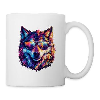 Loup coloré avec des lunettes de soleil - Mug blanc - blanc - Droite