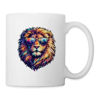 Neon lion with sunglasses - Mug - white - Right