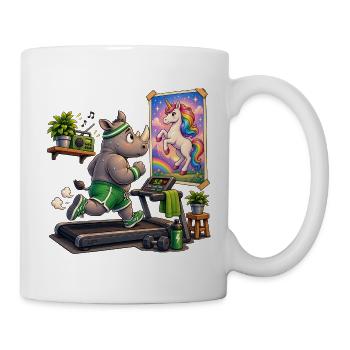 Rhino on treadmill in front of unicorn picture - Mug - white - Right