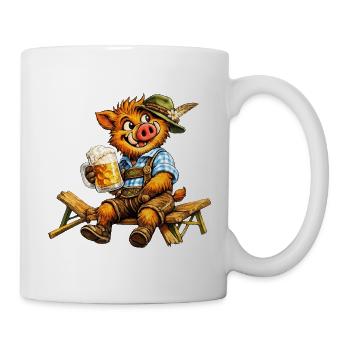 Funny wild boar with beer & Bavarian costume - Mug - white - Right