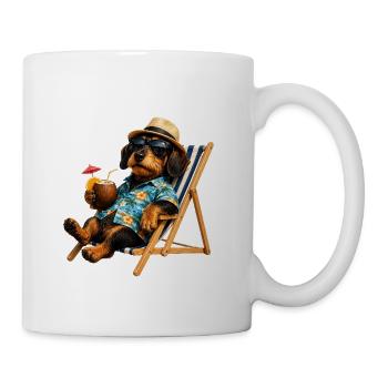Lustiger Dackel mit Sonnenbrille und Cocktail - Tasse - Weiß - Rechts