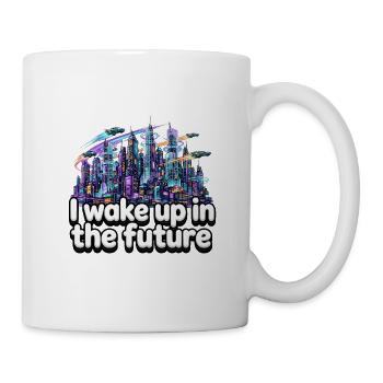 I wake up in the future - Neon Cyberpunk City - Mug - white - Right