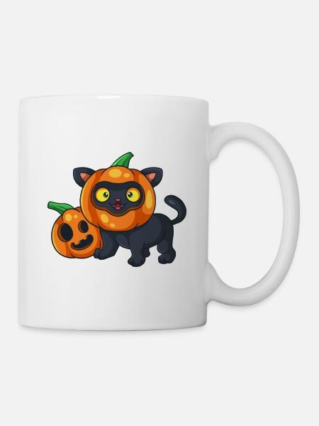 Süße Halloween Katze Kürbis - Tasse - Weiß