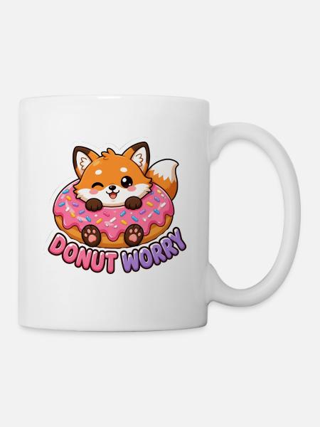Süßes Kawaii Fuchs-Donut-Sorgen-Wortspiel-T-Shirt - Tasse - Weiß