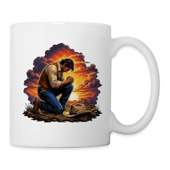 Kneeling cowboy in the sunset - Mug - white - Right