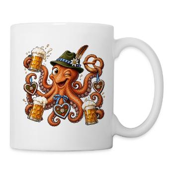 Poulpe avec bière, bretzel et cœurs en pain d’épices - Mug blanc - blanc - Droite