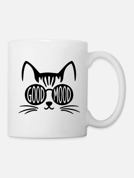 Good Mood Katze mit Rundbrille - Tasse - Weiß