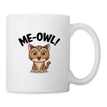 Me-Owl – Katzen-tragende Eulenmaske-Wortspiel-Zeichentrick - Tasse - Weiß - Rechts