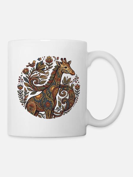 Ornament-Giraffe mit Blütenmuster - Tasse - Weiß