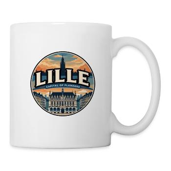 Retro Lille Grand Place Reiseabzeichen - Tasse - Weiß - Rechts