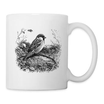 Süßer Spatz in Natur im Zeichenstil - Tasse - Weiß - Rechts