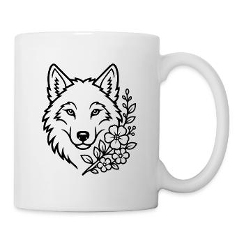 Wolf with Flowers Elegant Nature Art - Mug - white - Right
