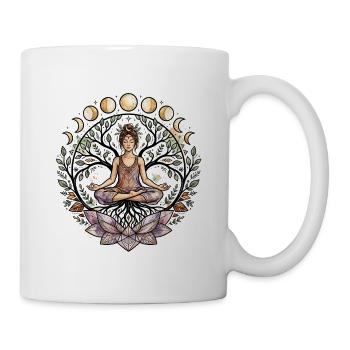 Yoga Frau Lebensbaum Lotus Mondphasen - Atma Boho - Tasse - Weiß - Rechts