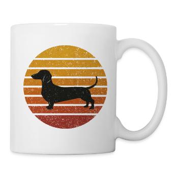 Dackel Silhouette Vintage Sunset - Tasse - Weiß - Rechts