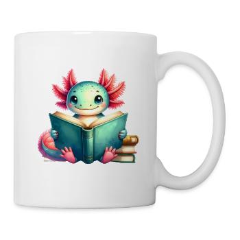 Comic Axolotl Reading a Book – Nerdy Reader Art - Mug - white - Right