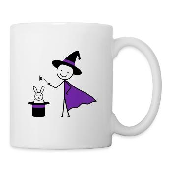 Stick figure as a magician conjures rabbit art - Mug - white - Right