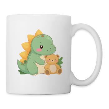 Petit Dino Vert avec Nounours – De mignons amis - Mug blanc - blanc - Droite