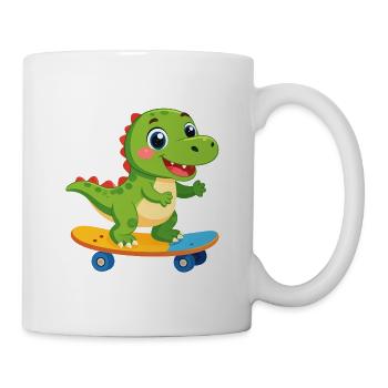Kleiner grüner Dino auf Skateboard – Skater Spaß - Tasse - Weiß - Rechts