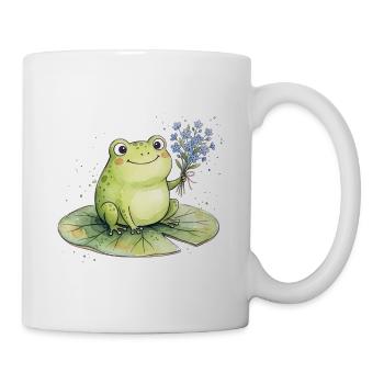 Niedlicher Frosch mit Vergissmeinnicht Blumen - Tasse - Weiß - Rechts