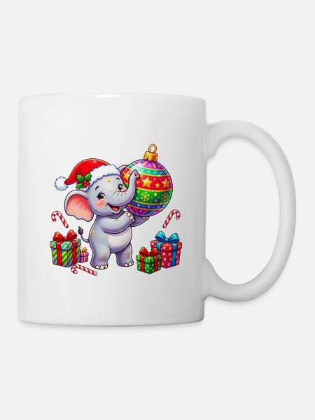 Niedliches Elefanten-Weihnachtsmann-Ornament - Tasse - Weiß