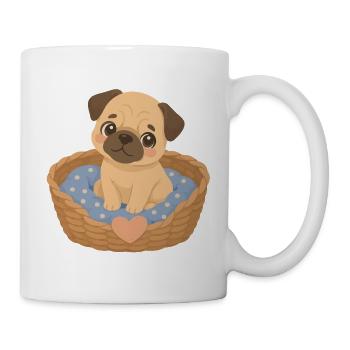 Süßer Mops im Hundekörbchen mit Herz  - Tasse - Weiß - Rechts