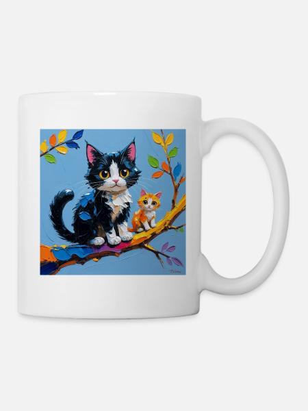 Katzen auf bunten Ästen gemalt - Tasse - Weiß