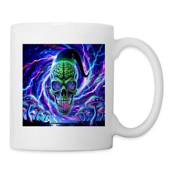 Neon Psychedelischer Goa Alien mit Pilzlandschaft - Tasse - Weiß - Rechts