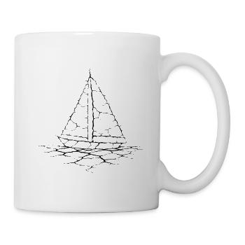 Cracked Sailboat – Minimalistisches Segelmotiv - Tasse - Weiß - Rechts