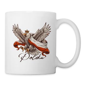 Polska T-Shirt – Polnischer Adler mit Flagge - Tasse - Weiß - Rechts