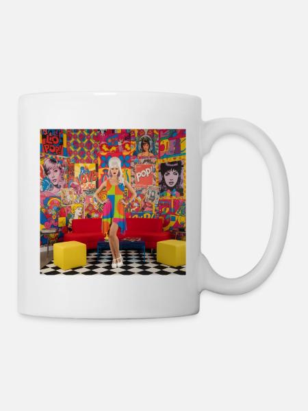 Lebendiges Pop-Art-Regenbogenkleid - Tasse - Weiß