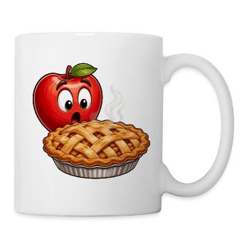 Apfelpie Mascot mit dampfendem Pie - Tasse - Weiß - Rechts