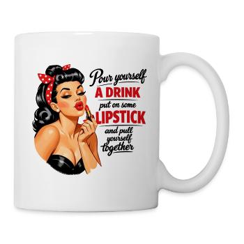 Pin-Up Girl mit Kussmund & Lippenstift Spruch - Tasse - Weiß - Rechts