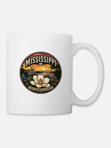 Mississippi Magnolia State Retro Dampfschiff-Abzeichen - Tasse - Weiß