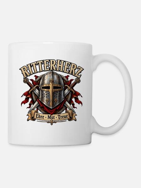 Ritterherz – Mittelalter Ritter mit Schwert & Schi - Tasse - Weiß