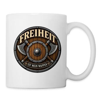 Freiheit ist mein Wappen – Mittelalter Schild & Äx - Tasse - Weiß - Rechts
