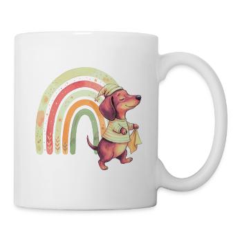 Schlafwandelnder Dackel mit Regenbogen - Tasse - Weiß - Rechts