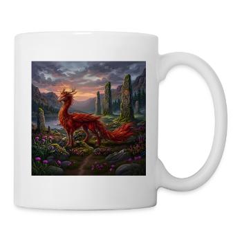 Roter Drache auf Mystischen Feldern - Tasse - Weiß - Rechts