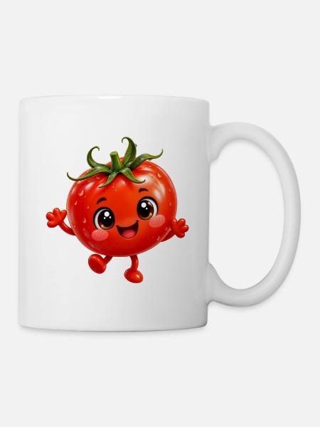 Fröhliche Tomaten-Maskottchen-Illustration - Tasse - Weiß