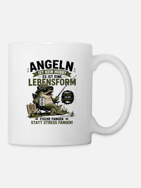 Angeln statt Stress Lebensform - Tasse - Weiß