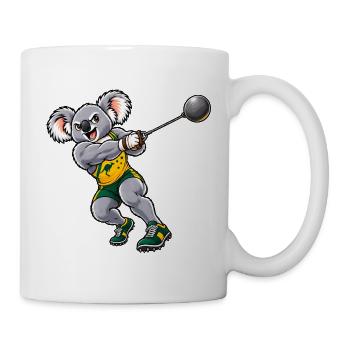 Koala beim Hammerwurf – Sportliches Motiv - Tasse - Weiß - Rechts