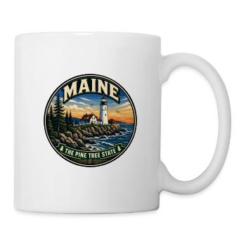 Maine The Pine Tree State Retro Leuchtturmabzeichen - Tasse - Weiß - Rechts