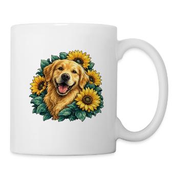 Golden Retriever Mit Sonnenblumen - Tasse - Weiß - Rechts