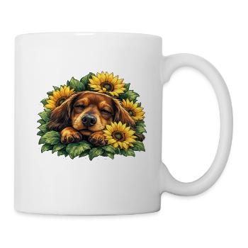 Hund im Sonnenblumenmeer - Tasse - Weiß - Rechts