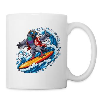 Coole Taube beim Surfen - Tasse - Weiß - Rechts
