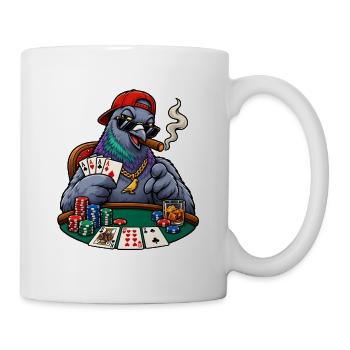 Coole Taube beim Poker - Tasse - Weiß - Rechts
