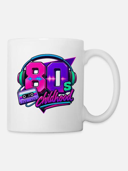 80s Kindheit Neon-Design mit Kopfhörern - Tasse - Weiß